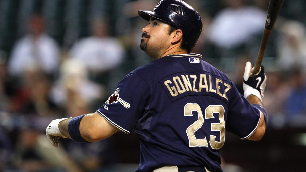 San Diego Padres first baseman Adrian Gonzalez drew a walk against