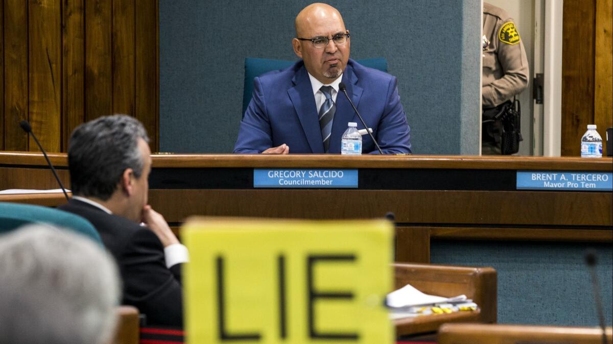 Pico Rivera City Councilman Gregory Salcido speaks during public testimony during a City Council meeting in February.