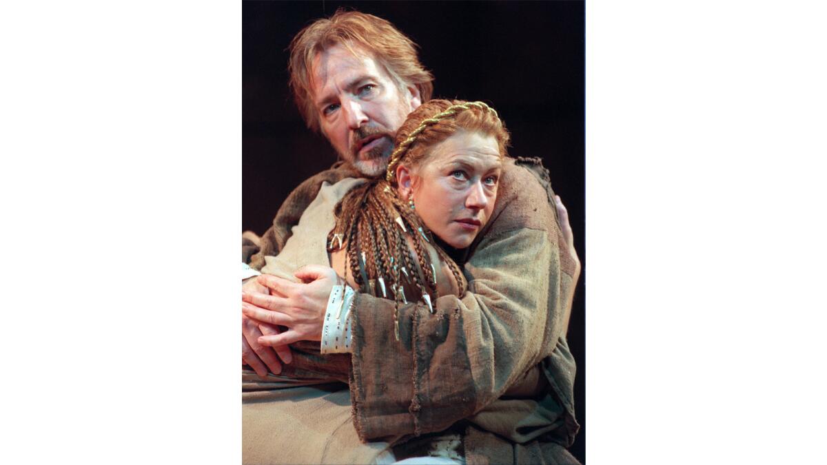 Few could play wily like Alan Rickman, shown in 1998 with Helen Mirren in “Anthony and Cleopatra.”