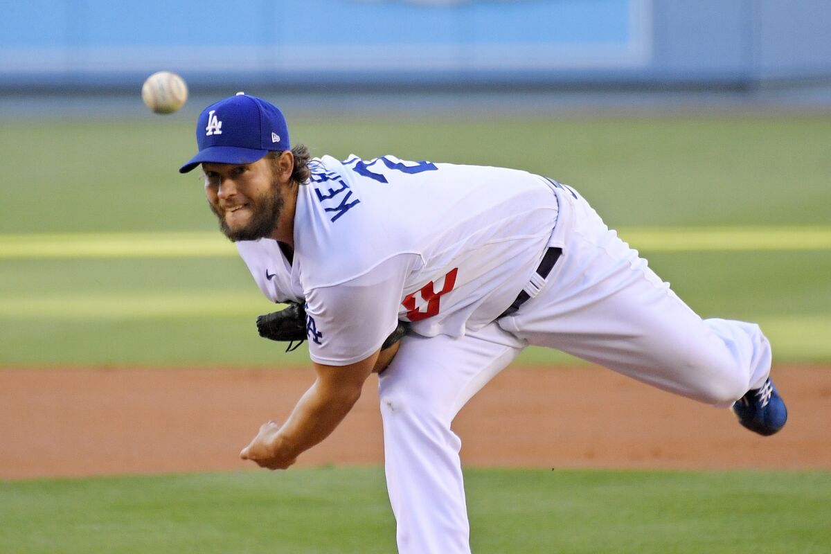 Dodgers' Clayton Kershaw delivers a pitch during a game against the Giants.