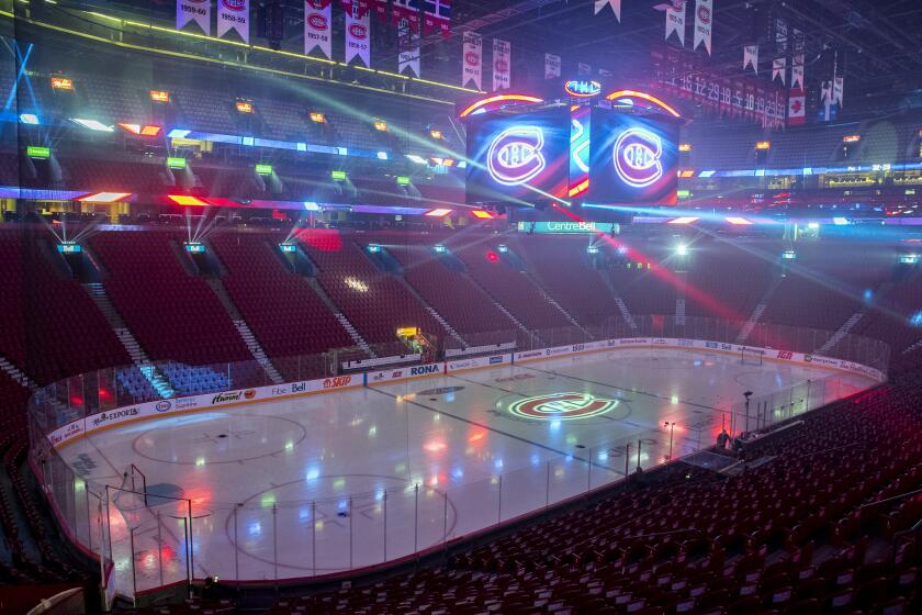 An empty Bell Centre is viewed in Montreal, Thursday, Dec. 16, 2021, ahead of an NHL hockey game.