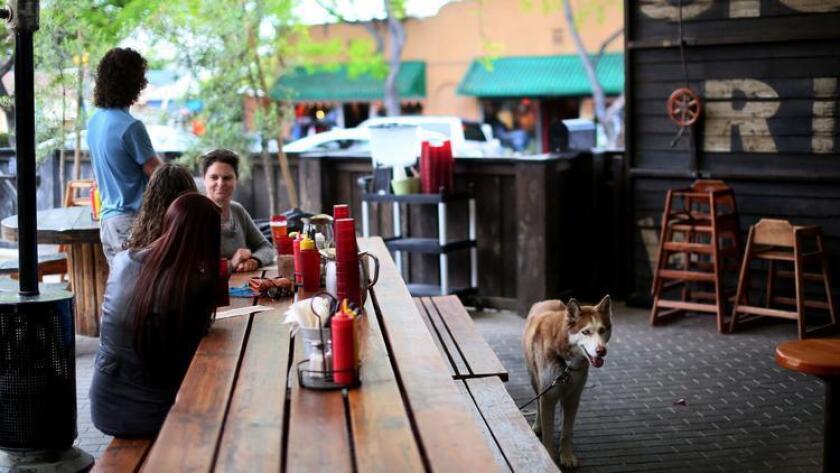 Guests and pets dine in the outdoor seating area at Station Tavern & Burgers in South Park, one of the area's many eateries/bars. (Sandy Huffaker)