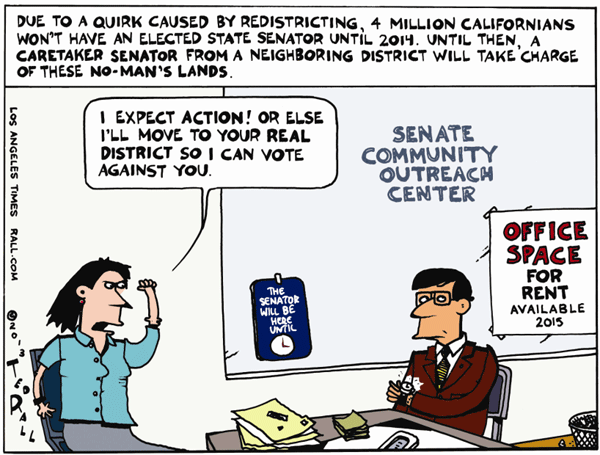 Redistricting leaves millions of Californians without a senator until 2014.