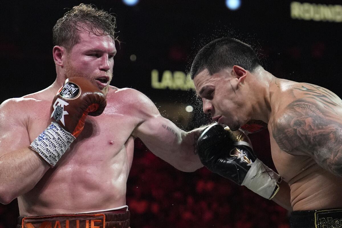 Canelo Alvarez hits Edgar Berlanga in a  