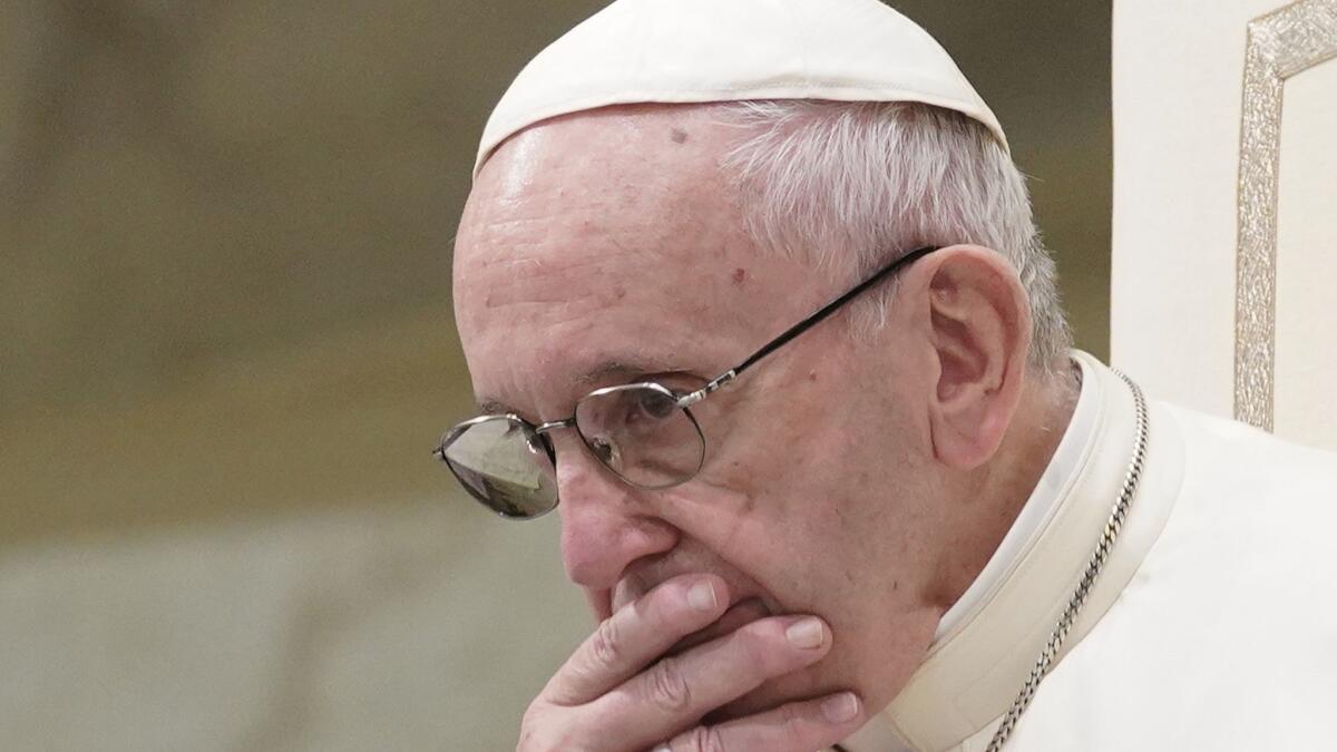 In this Aug. 22 file photo, Pope Francis is in a pensive mood during his weekly general audience at the Vatican.