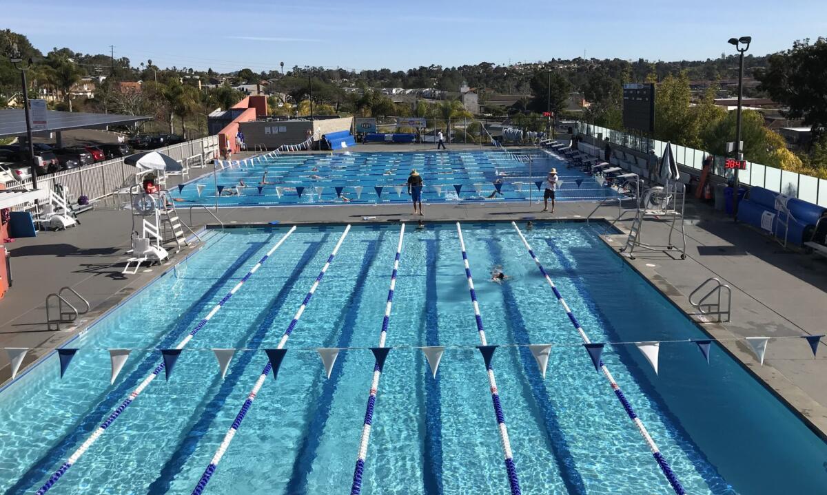 San Dieguito Academy and Torrey Pines High aquatics athletes practice at The Boys & Girls Club at Solana Beach.