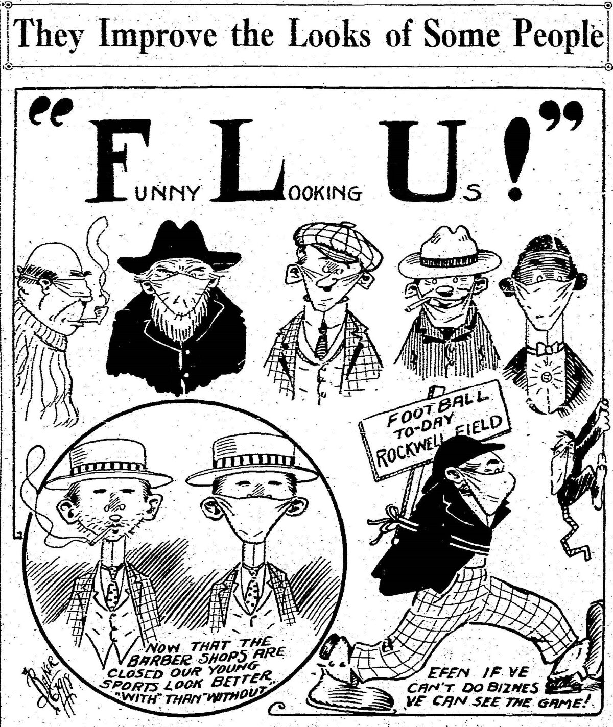 A flu cartoon published in The San Diego Union on Dec. 7, 1918.