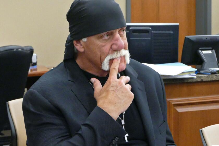 Hulk Hogan, a.k.a. Terry Bollea, shown watching jury selection in his sex-tape civil suit against Gawker Media, took the stand Monday.