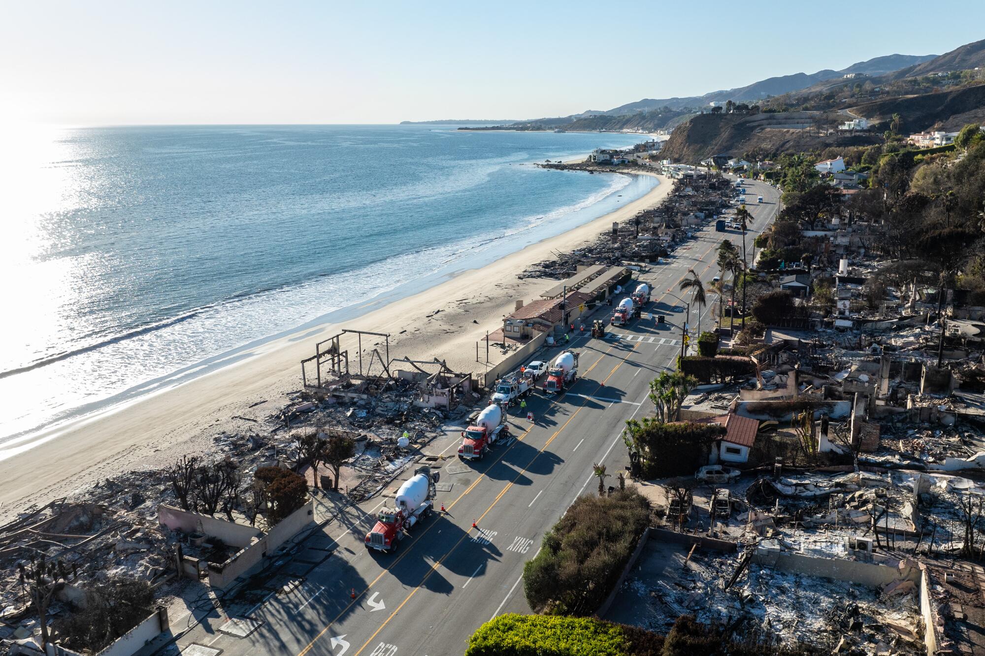 A drone image of the aftermath of the Palisades fire