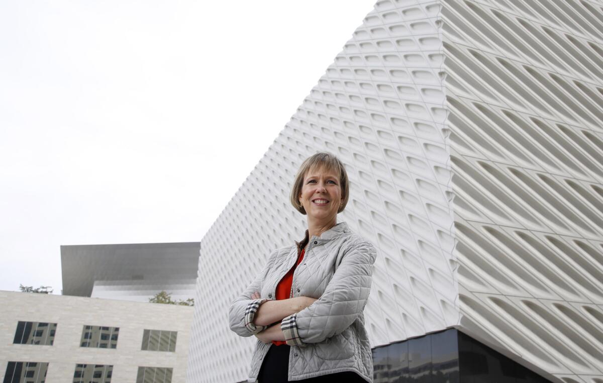 Joanne Heyler, the director of the Broad museum, opening in fall 2015, in front of the museum in downtown Los Angeles.