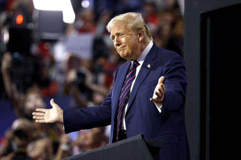 MILWAUKEE, WI JULY 17, 2024 -- Republican presidential candidate former President Donald Trump during the Republican National Convention on Wednesday, July 17, 2024. (Jason Almond / Los Angeles Times)