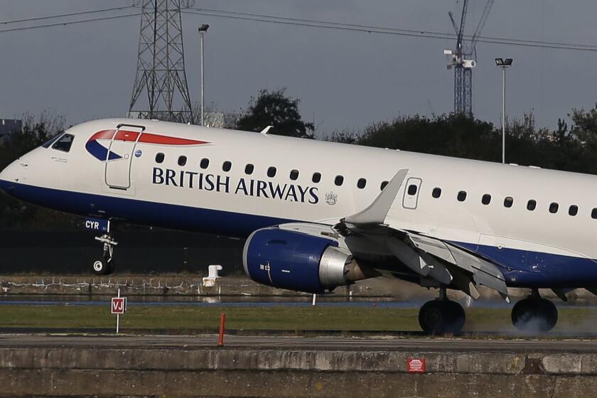 A British Airways E190 Embraer airplane lands at London City Airport in London on October 27, 2017. British Airways parent group IAG forecast on October 27 a 20-percent jump in operating profit this year thanks to rising demand and falling costs. Operating profit before exceptional items, and at current fuel prices and exchange rates, was forecast to hit 3.0 billion euros ($2.7 billion) in 2017, IAG said in an statement. That was up from 2.5 billion euros in 2016. / AFP PHOTO / Daniel LEAL-OLIVASDANIEL LEAL-OLIVAS/AFP/Getty Images ** OUTS - ELSENT, FPG, CM - OUTS * NM, PH, VA if sourced by CT, LA or MoD **