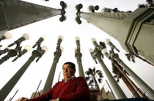 Artist Chris Burden created "Urban Lights," a sculpture for the new entryway to the Los Angeles County Museum of Art. It consists of 202 vintage streetlights from Los Angeles and other cities.