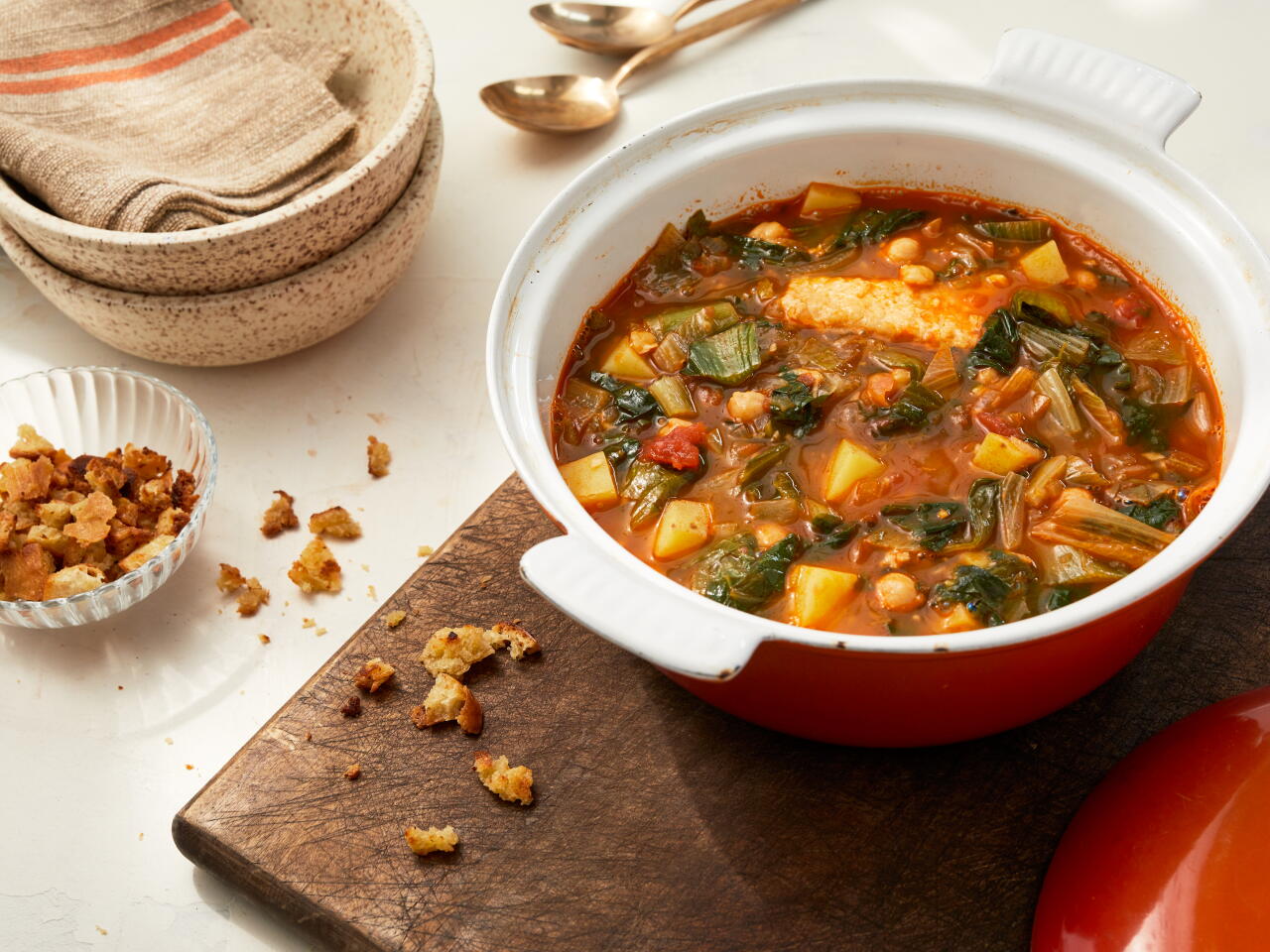 Chickpea, Escarole and Tomato Soup with Breadcrumbs
