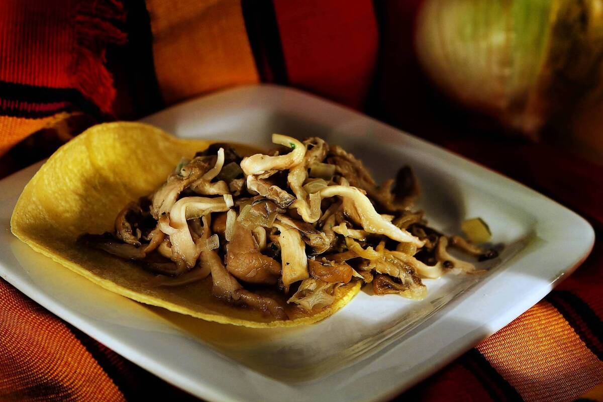 Guisado setas con epazote (oyster mushrooms with garlic and epazote).