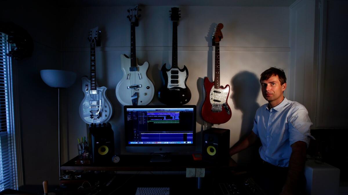 Composer and musician Nick Thorburn is photographed inside his home studio in Los Angeles.
