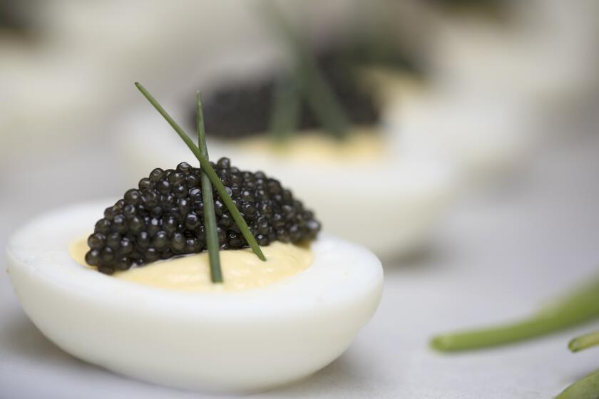 Deviled eggs with California white sturgeon caviar.