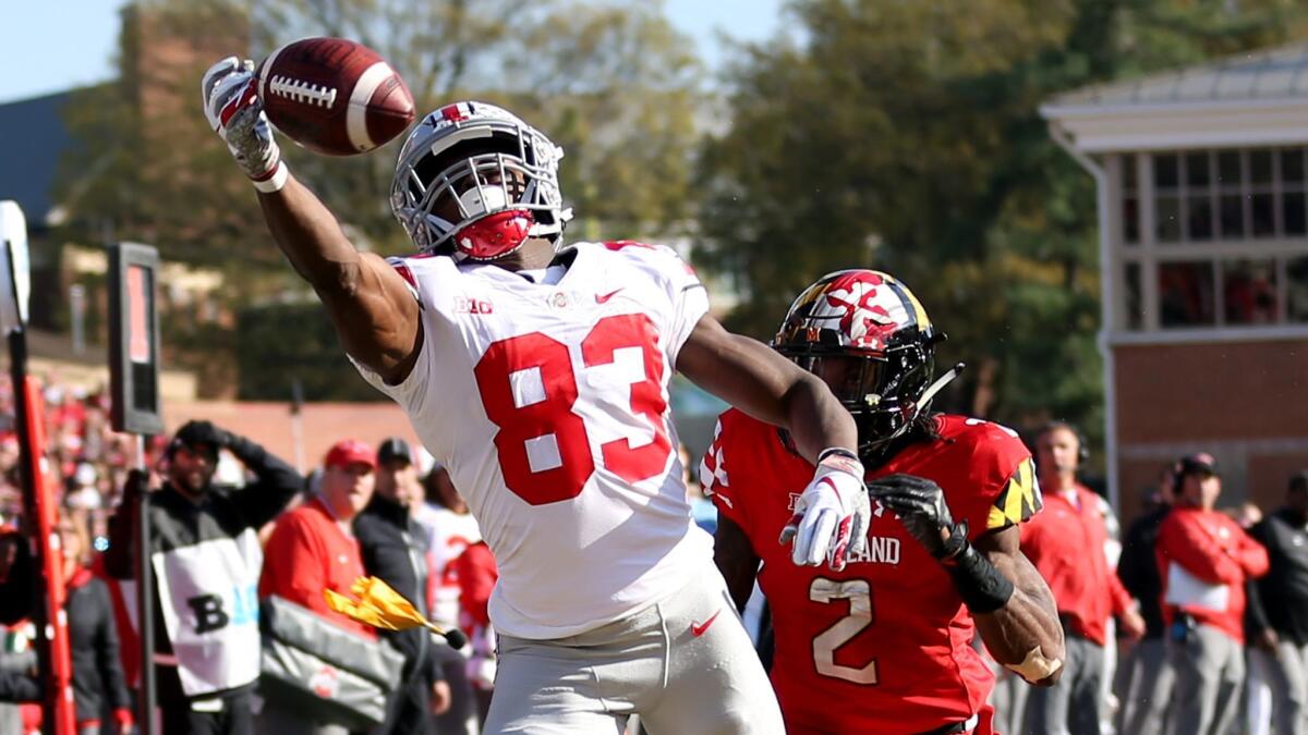 Ohio State receiver Terry McLaurin fails to get a grasp on a pass against Maryland on Saturday afternoon.
