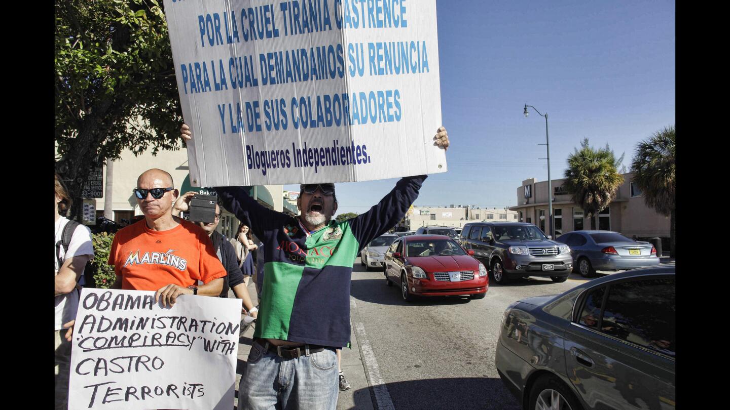 Anti-Castro activists protest in Little Havana in Miami