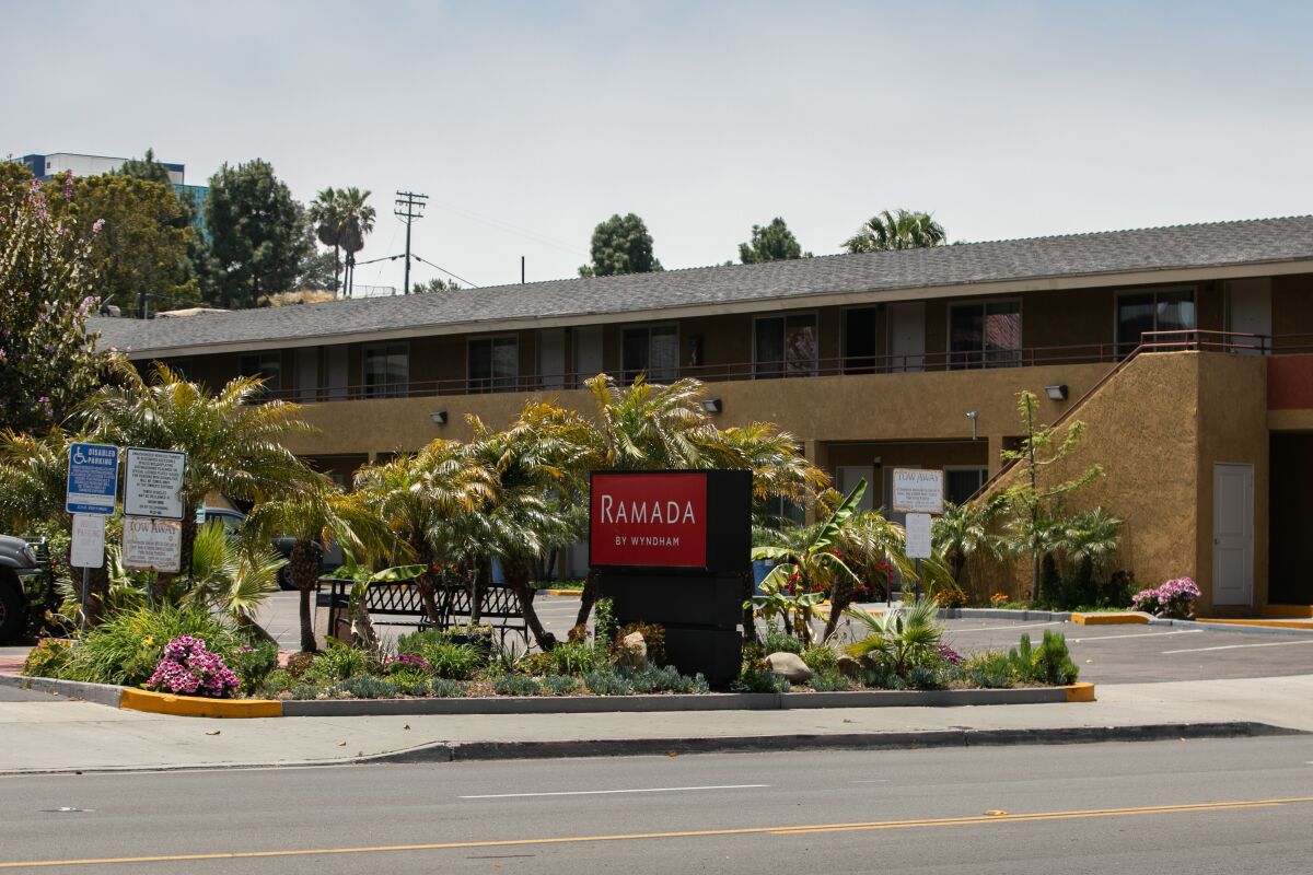 The Ramada Inn along Midway Drive in San Diego. 
