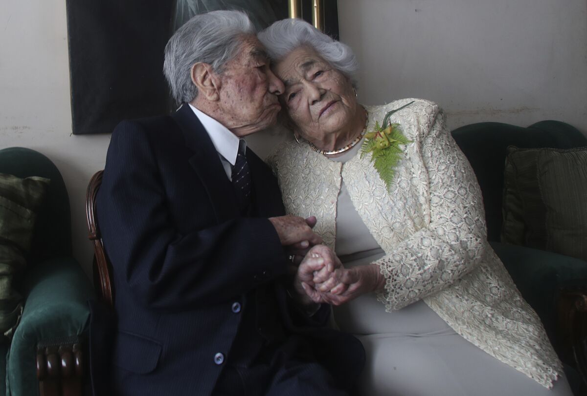 Married couple Julio Mora Tapia, 110, and Waldramina Quinteros, 104, in Ecuador