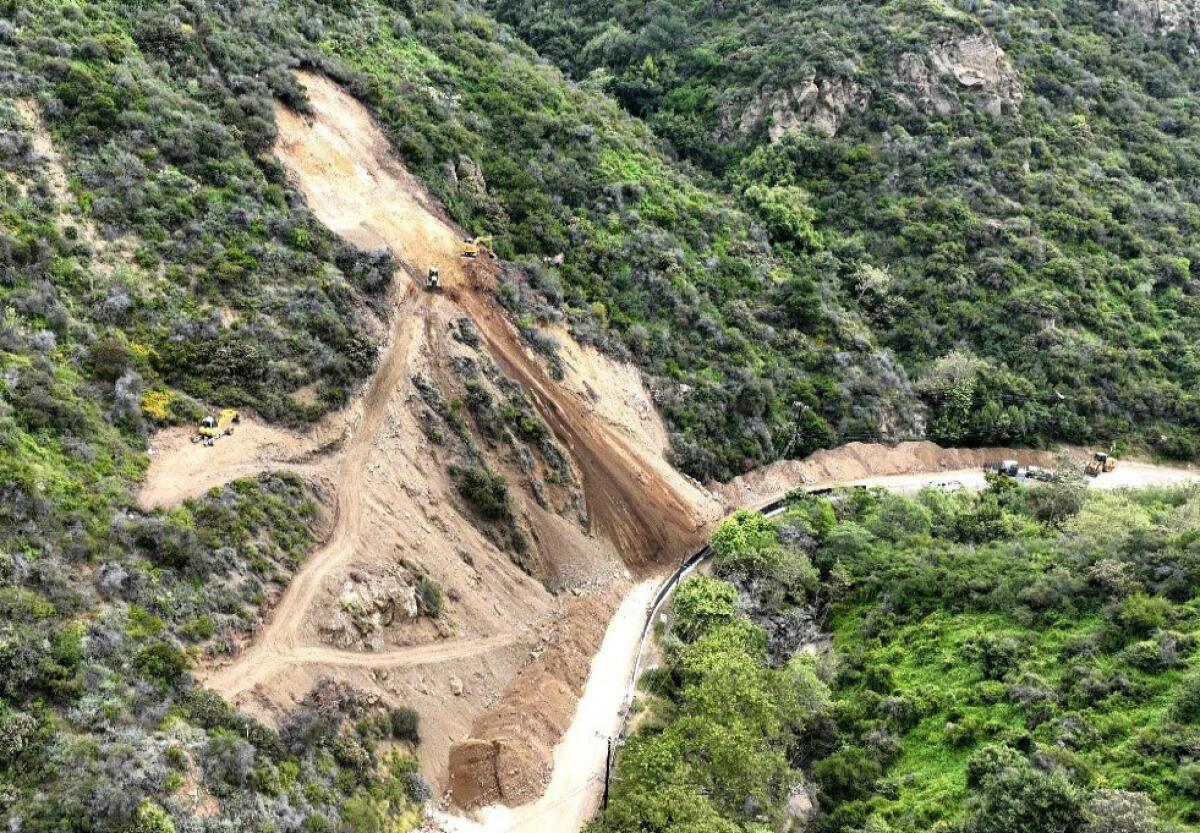 A view of the Topanga Canyon Road landslide 