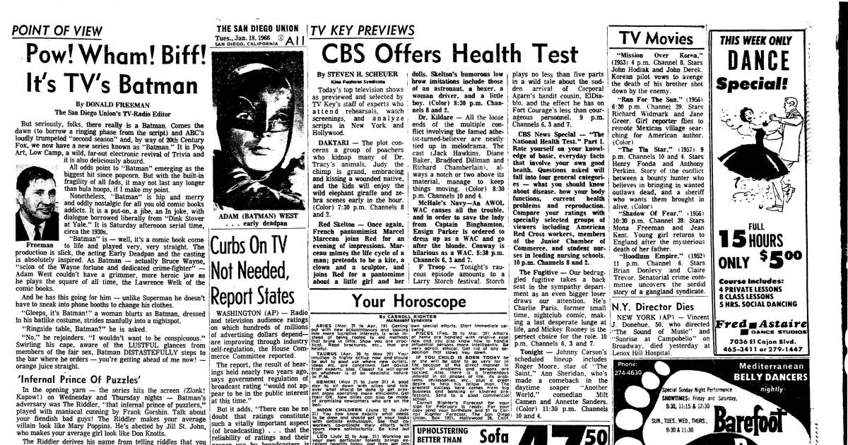 From the Archives: Pow! Wham! Biff! TV's Batman debuted 55 years ago - The  San Diego Union-Tribune