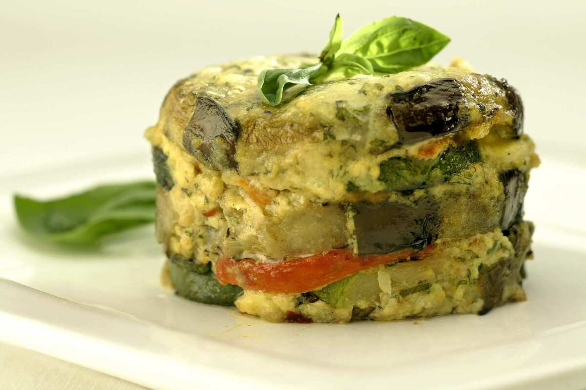 Zucchini, eggplant, pepper timbales.