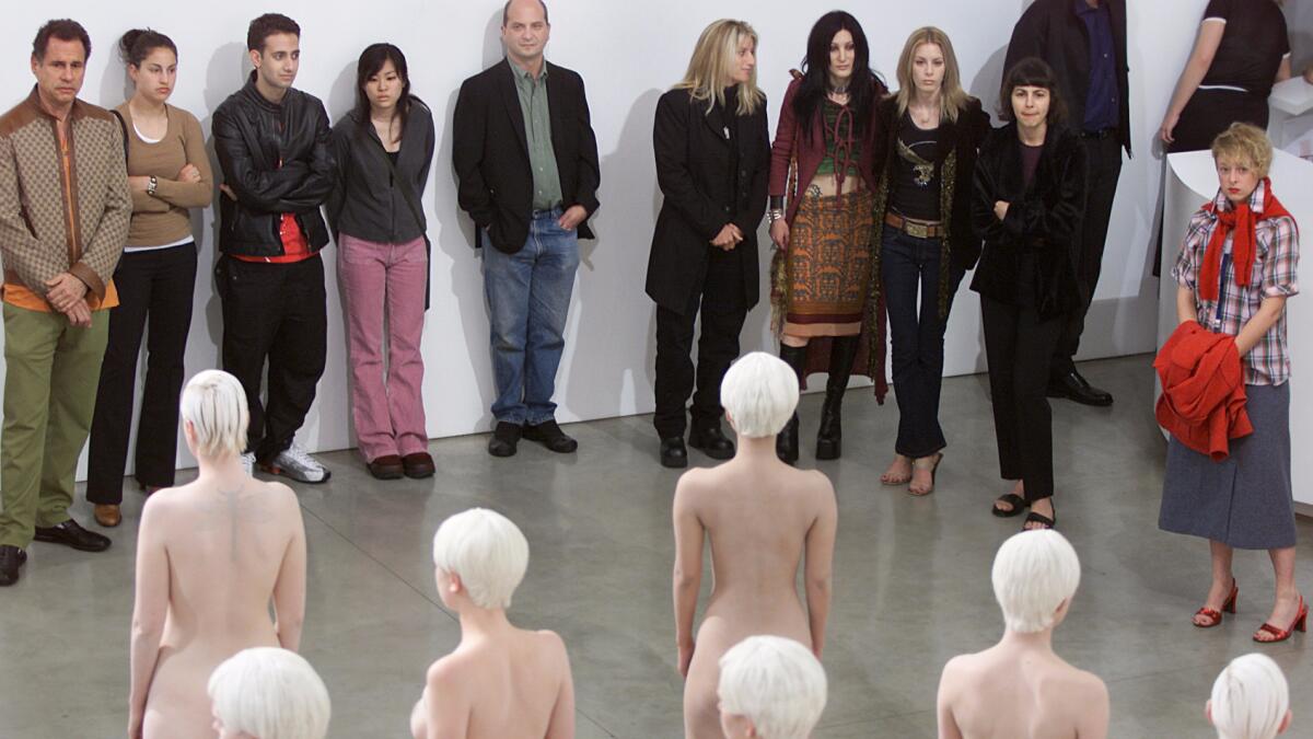 Viewers observe a Vanessa Beecroft performance at Gagosian Gallery in Beverly Hills in 2001.