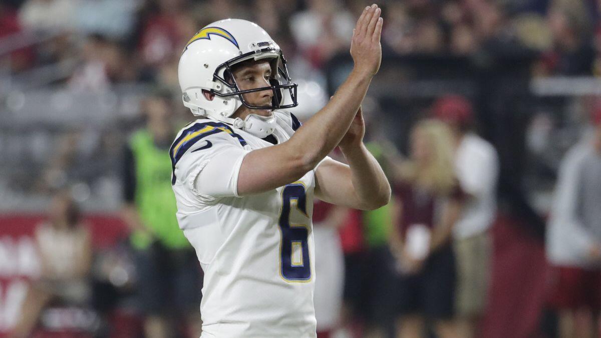 Chargers kicker Caleb Sturgis during the first half of an preseason game against the Arizona Cardinals on Saturday in Glendale, Ariz.