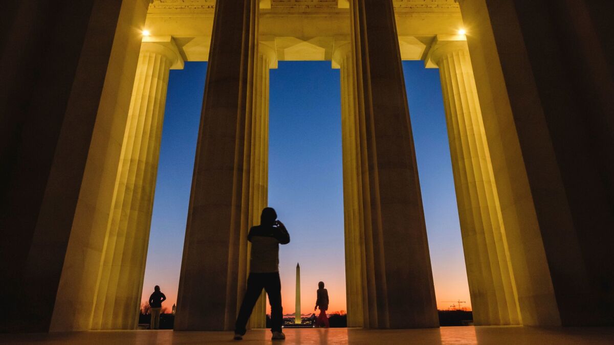 The first sunrise of the new year at the Lincoln Memorial in Washington. The district's residents were deemed the nation's crankiest travelers.