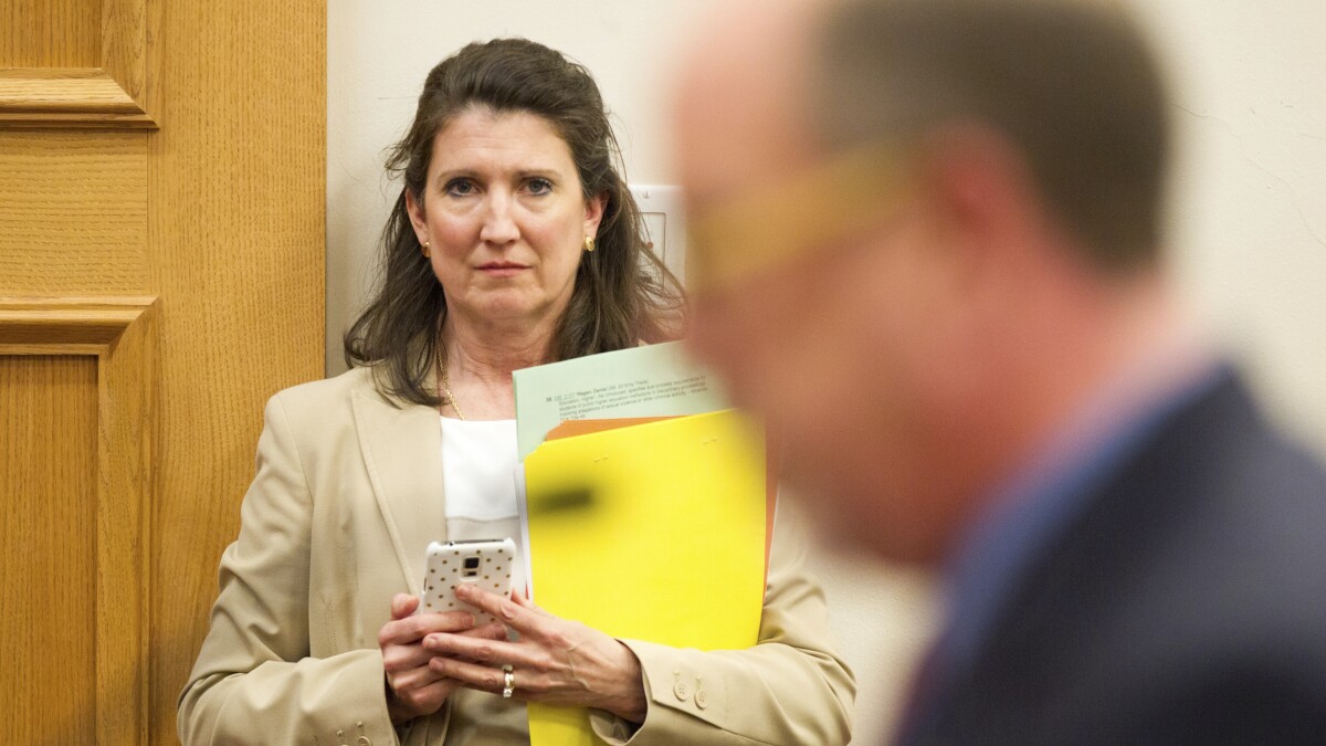 FILE - In this March 15, 2016 file photo, Rep. Susan Lynn, R-Mt. Juliet, listens to the testimony during a House subcommittee hearing in Nashville, Tenn. Walmart, Amazon and other corporate giants donated money to Lynn's re-election campaign after she used social media to amplify and promote the QAnon conspiracy theory. That's according to an Associated Press review of campaign finance records and online posts by Republican state Rep. Susan Lynn.(AP Photo/Erik Schelzig, File)