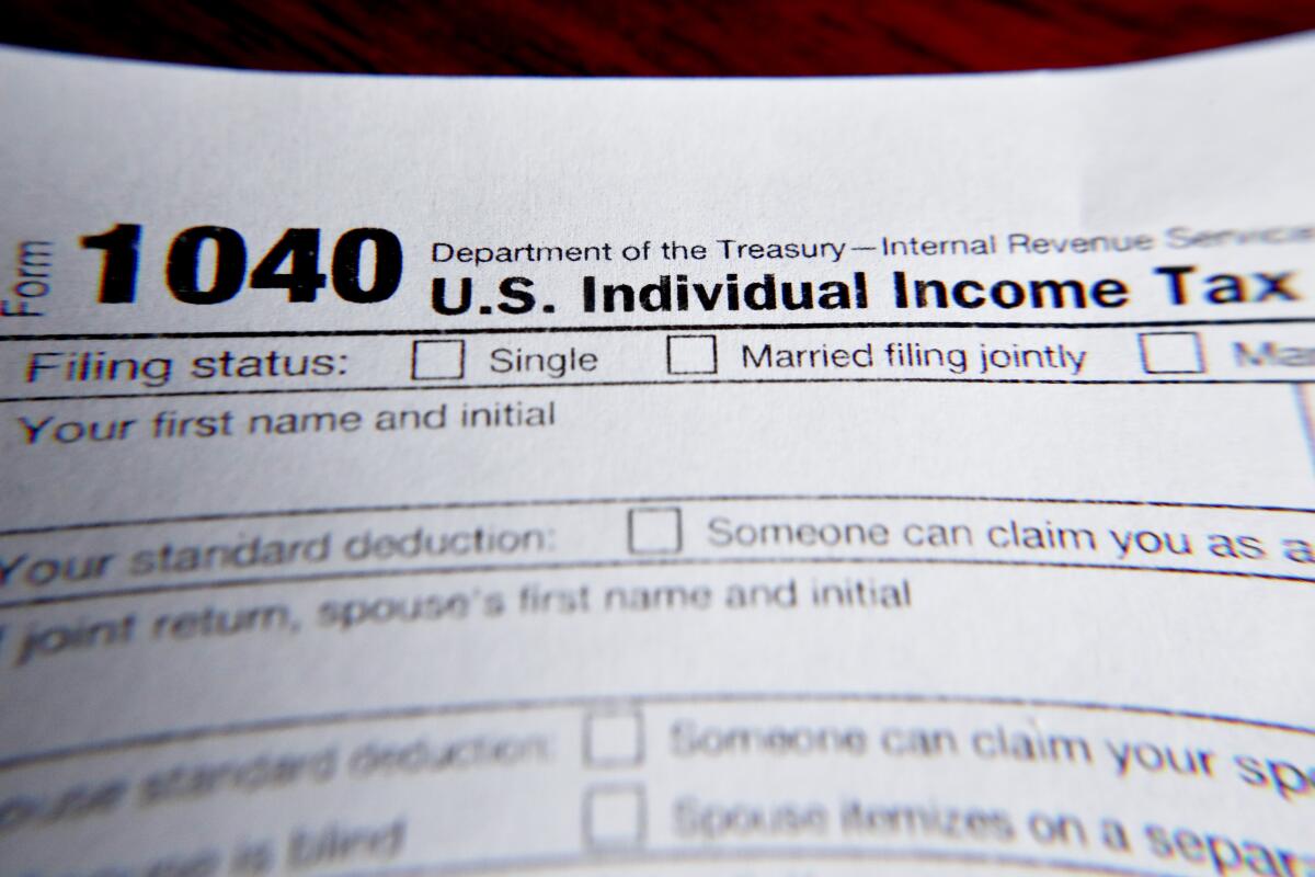 a 1040 federal tax form printed from the Internal Revenue Service 