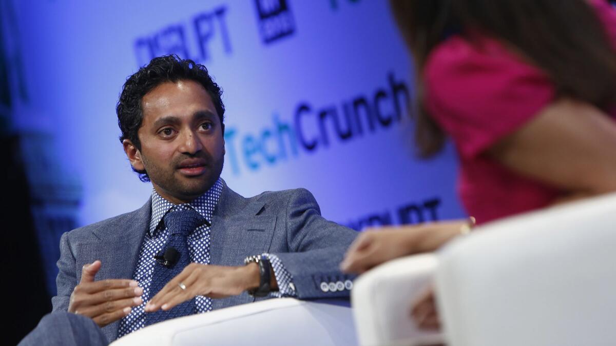 Chamath Palihapitiya speaks at the TechCrunch Disrupt conference in New York in 2013.