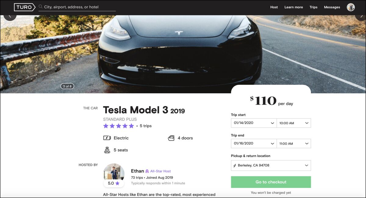 Ethan Dang does peer-to-peer sharing of his Tesla with Turo.