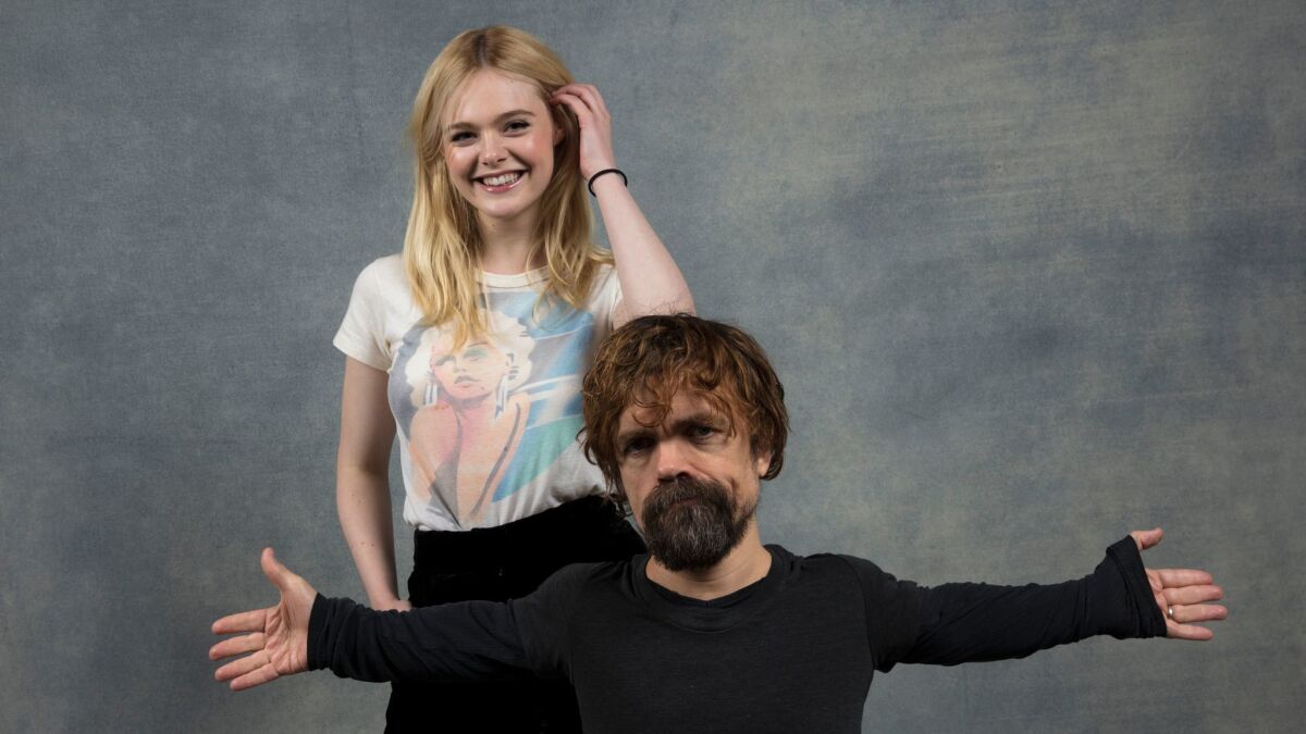"I Think We're Alone Now" stars Elle Fanning and Peter Dinklage are photographed in the L.A. Times studio in Park City, Utah, during the Sundance Film Festival