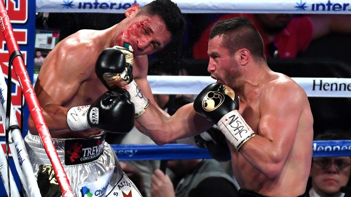 David Lemieux lands an uppercut against Marcos Reyes during their middleweight bout Saturday at T-Mobile Arena in Las Vegas.