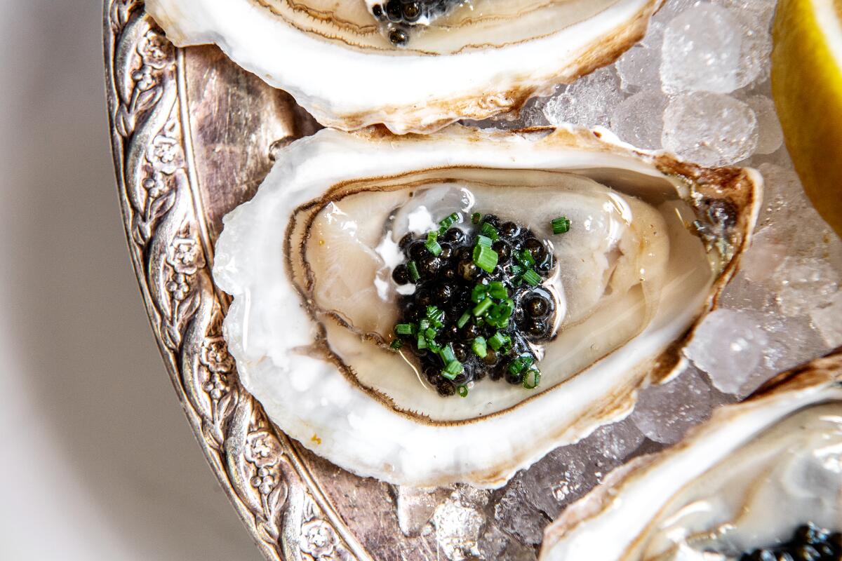 Caviar on an open oyster 