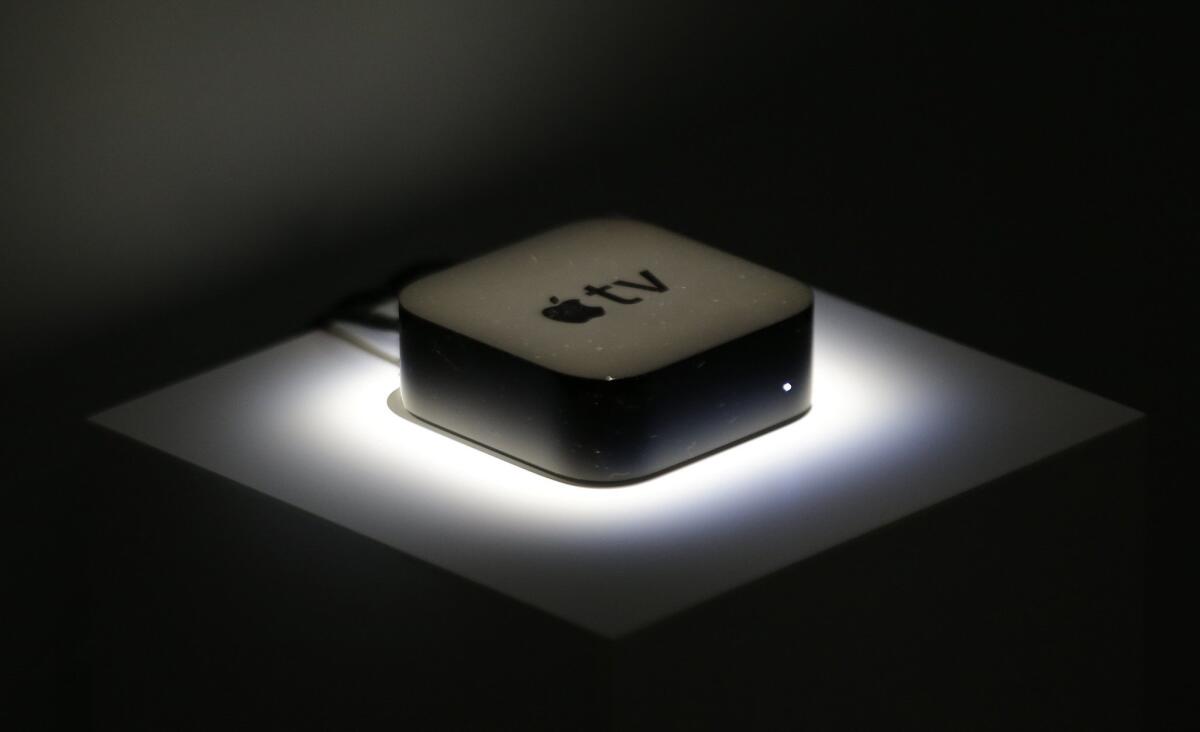 The new Apple TV box is shown during a product display following an Apple event in San Francisco.