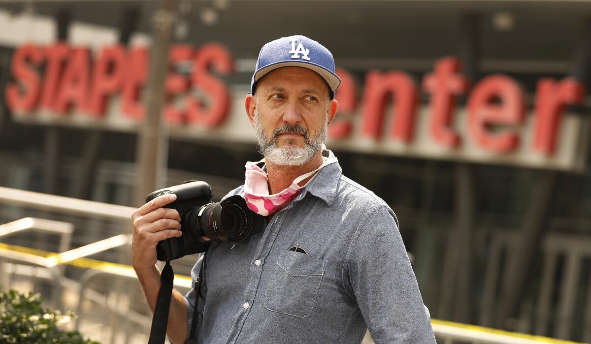 Alex Berliner, president and founder of ABImages, outside Staples Center, site of Sunday's Emmy's.