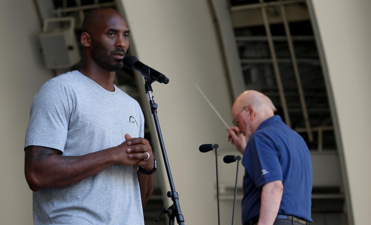 Lakers great Kobe Bryant rehearses with the L.A. Philharmonic on Aug. 31, 2017;