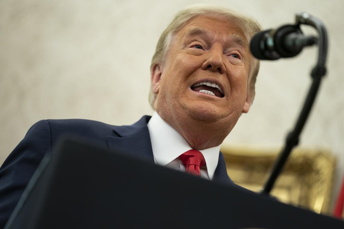 President Trump speaks in the Oval Office on Thursday. 