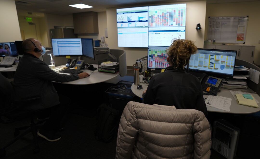 At Sharp Grossmont Hospital on Thursday, patient level and bed use and availability is tracked.