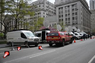 A New York Fire Department vehicle arrives at the park across from Manhattan Criminal Court in New York City after a man reportedly set himself on fire during the trial of US President Donald Trump, in New York City on April 19, 2024. A man set himself on fire Friday outside the court, New York police said, with officers rushing to extinguish the flames. TV reporters described the scene that unfolded moments after the full panel of 12 jurors and six alternates was selected for the trial of the former president in a hush money cover-up case. (Photo by ANGELA WEISS / AFP) (Photo by ANGELA WEISS/AFP via Getty Images)