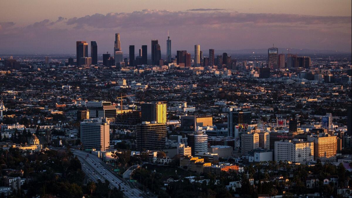 The downtown Los Angeles skyline.