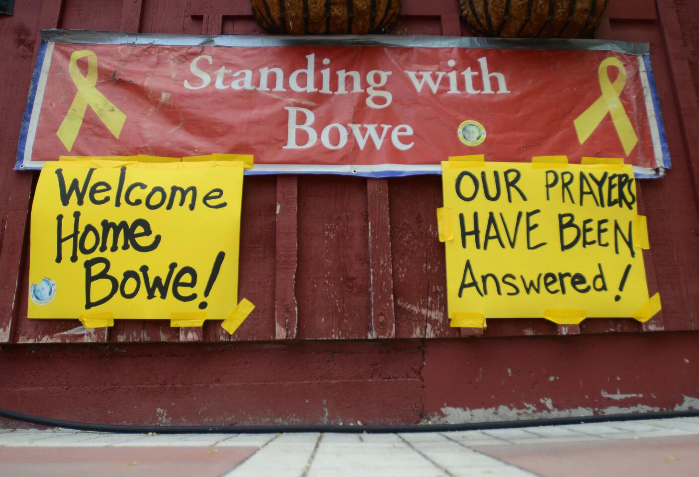 New signs hang at Zaney's coffee house in Hailey, Idaho, after the announcement that U.S. Army Sgt. Bowe Bergdahl had been released from captivity.
