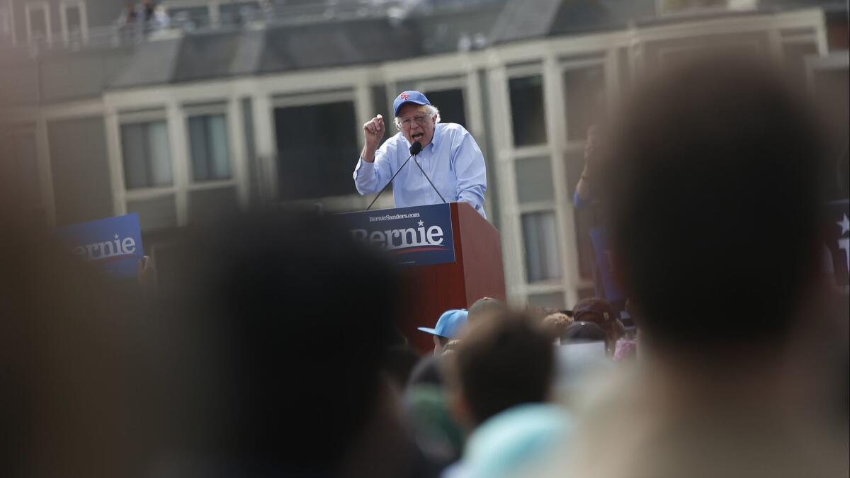 Sen. Bernie Sanders (I-Vt.) speaks during a campaign rally in San Francisco on March 24.