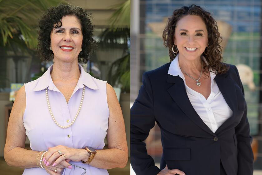 Regina Blankenhorn, left, and Lisa Lane Barnes are the two candidates for city clerk in Huntington Beach.