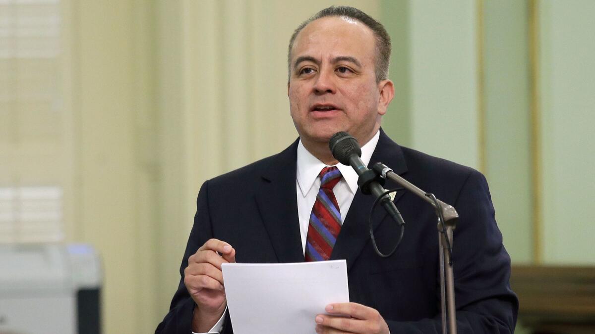 Assemblyman Raul Bocanegra, D-Pacoima, speaks at the Capitol, Thursday, May 4, 2017, in Sacramento, Calif. (AP Photo/Rich Pedroncelli)