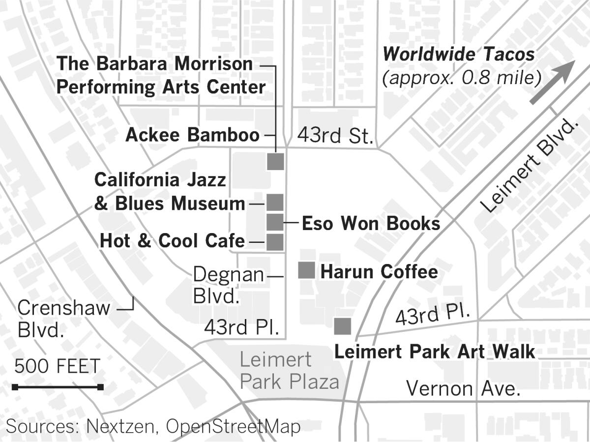 Map of featured places in Leimert Park.